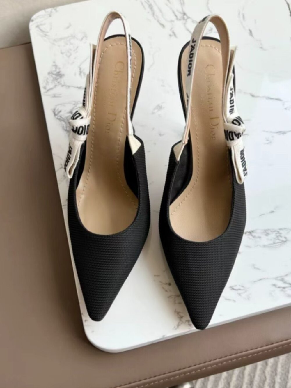 Dior J'ADIOR Black Fabric Slingback Pointed Toe High Heels - Picture 1 of 8